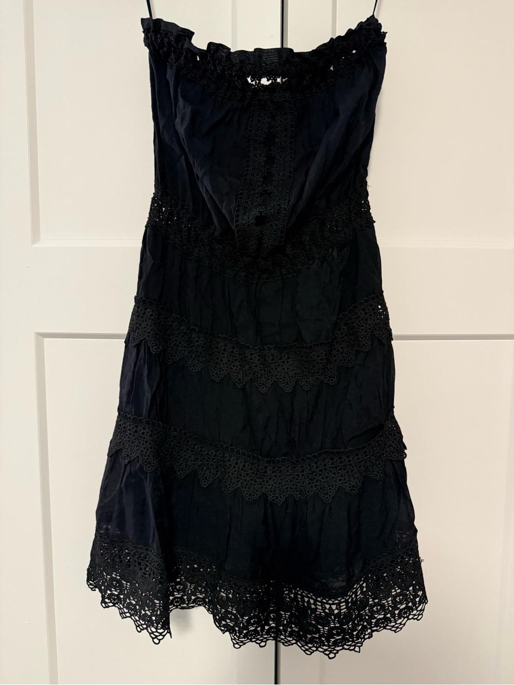 Elan Black Lace Tiered Mini Dress